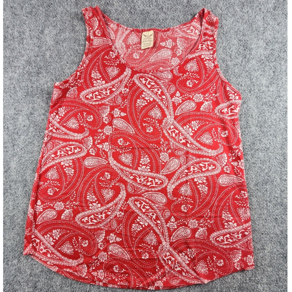 Faded Glory Womens Red White Paisley Scoop Neck Tank Top Sleeveless Size M 8-10